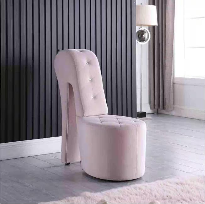 First of a Kind 19 Modern Shoe Chair - Crystal Studded Velvet High Heel Chair with Medium Firm Comfort - Luxurious Decor Addition for Bedroom Living Room &amp Studio (Pink)