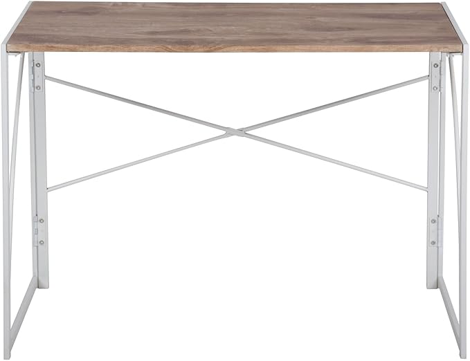 FurnitureR 32'' Folding Desk No Assembly Required Desk 2 Tier Computer Desk for Study Home Office Portable Foldable Laptop Table with Metal Frames/Wood Top Rustic Brown (Oak &amp White 39.4 Inch)