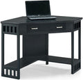 Leick Home 83430 Corner Computer/Writing Desk with Center Keyboard Drawer and Shelf Black Oak