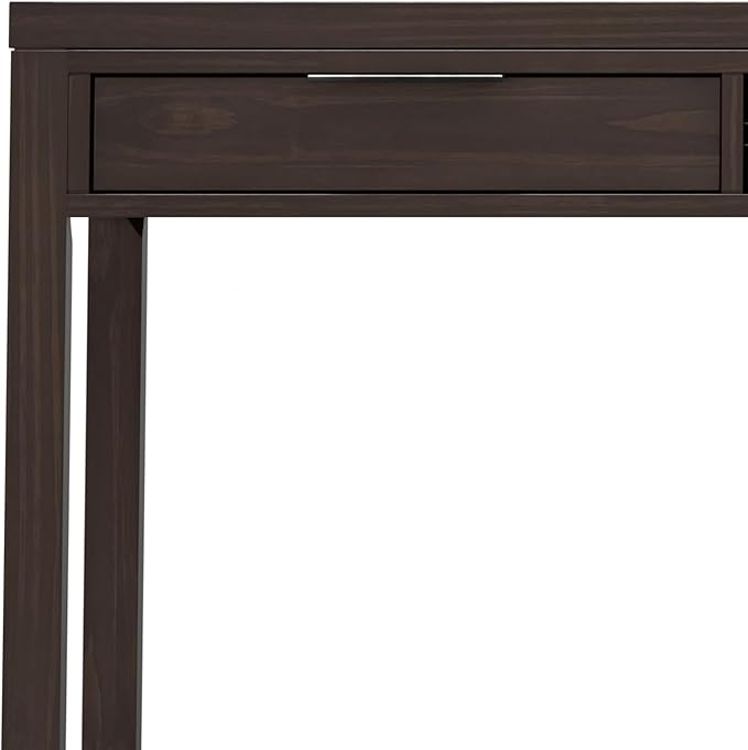SIMPLIHOME Hollander Desk - 72 Inch Wide Solid Wood Writing Desk in Warm Walnut Brown Contemporary Modern Home Office Computer Table for Study with 2 Drawers and Flip-Down Keyboard Tray