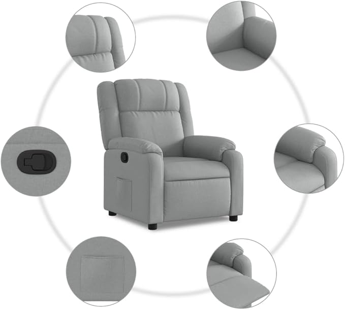Fabric Recliner Chair Manual Recliner Chair Single Sofa Home Theater Seating Comfy Living Room Single Sofa Chair Light Gray Fabric-36