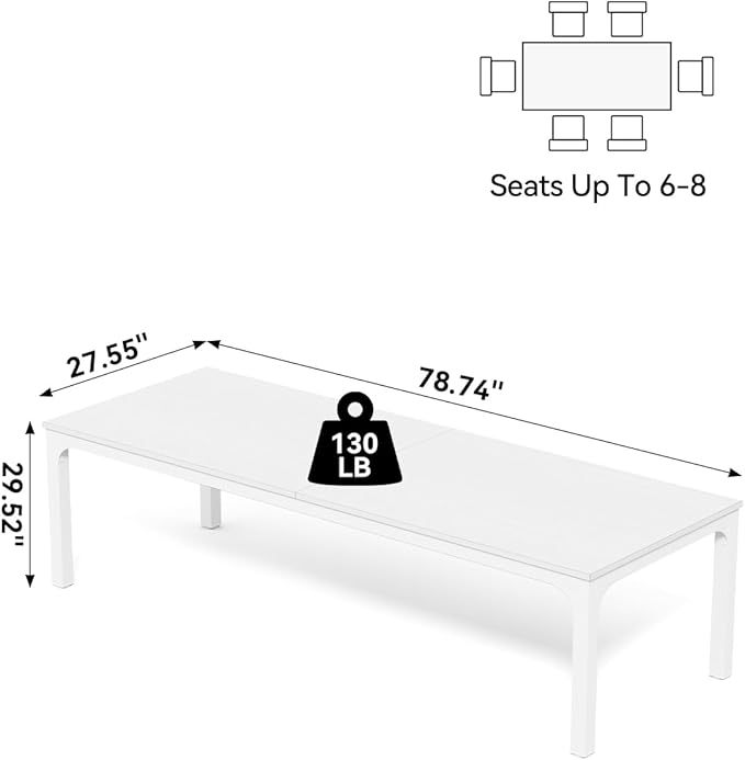 LITTLE TREE Two Person Desk 78.7 Inches Extra Long Computer Desk Wooden Large Office Desks with Strong Metal Legs Double Desks for 2 People Writing Study Desk for Home Office White