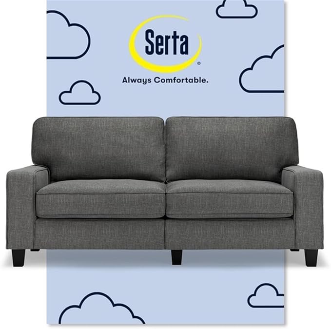 Pemberly Row Modern 73 Track Arm Sofa Removable Covers Polyester Upholstery Gray Finish Compact Design for Living Room or Home Office Solid Wood Frame High-Density Foam Cushions