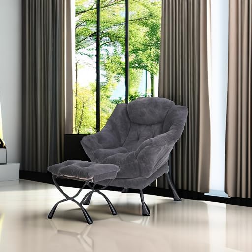 Tiita Lazy Chair with Ottoman Modern Large Accent Lounge Chair Leisure Sofa Armchair with Ottoman Reading Chair with Footrest for Bedroom Living Room Dorm Rooms Garden and Courtyard