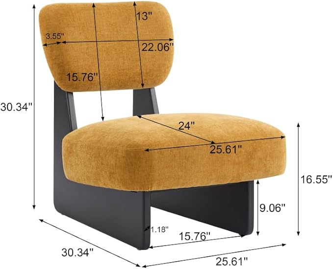 [Set of 2] Modern Beige Lounge Chair with Polyester Upholstery Sturdy Black Wood Base Stylish and Comfortable Accent Seating for Living Room (Black + Yellow + Polyester + Solid Wood)