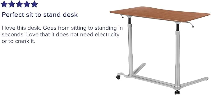 Flash Furniture Merritt Sit-Down Stand-Up Cherry Computer Ergonomic Desk with 37.375W Top (Adjustable Range 29 - 40.75)