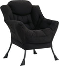 LITA Lazy Chair with Armrests and Side Pocket Modern Upholstered Accent Reading Chair for Living Room Bedroom Dorm Small Spaces Single Black