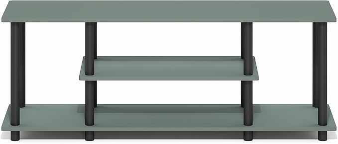 Furinno Turn-N-Tube TV Stand 3-Tier Open Frame Rectangular Entertainment Center with Storage Shelf TV Console for TV up to 50 Inch Toolless Assembly for Living Room Bedroom Sage Green