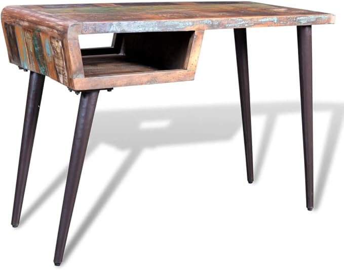 YAFF Handcrafted Reclaimed Wood Writing Desk with Painted Iron Legs – 43.3 x 19.7 x 31.5 Ideal for Home and Office Creativity Study Table with Ample Storage