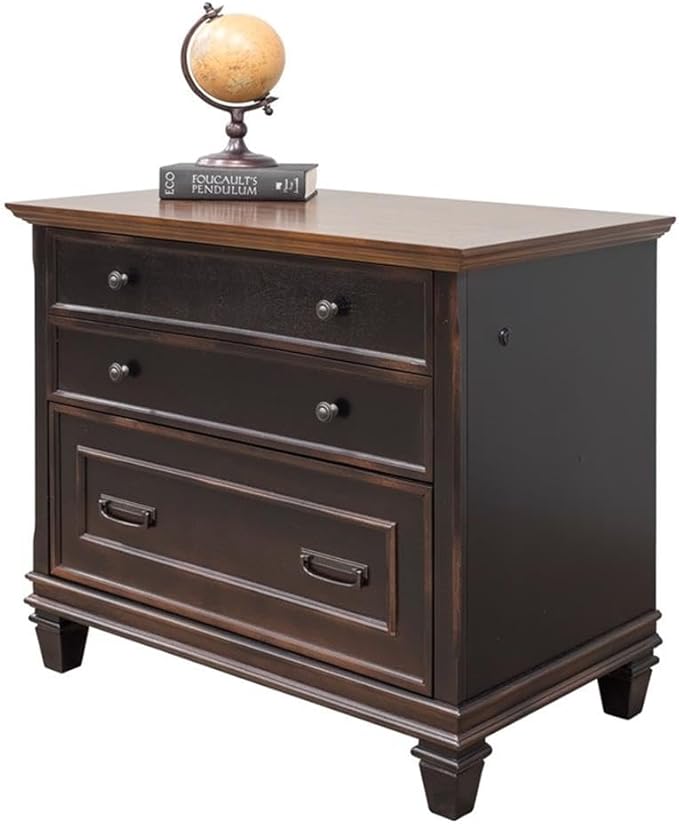 Pemberly Row Wood Lateral File Cabinet Locking Legal/Letter Drawers Black Finish 36 W x 21 D x 31 H Durable Construction Vintage Style Office Filing Storage for Documents