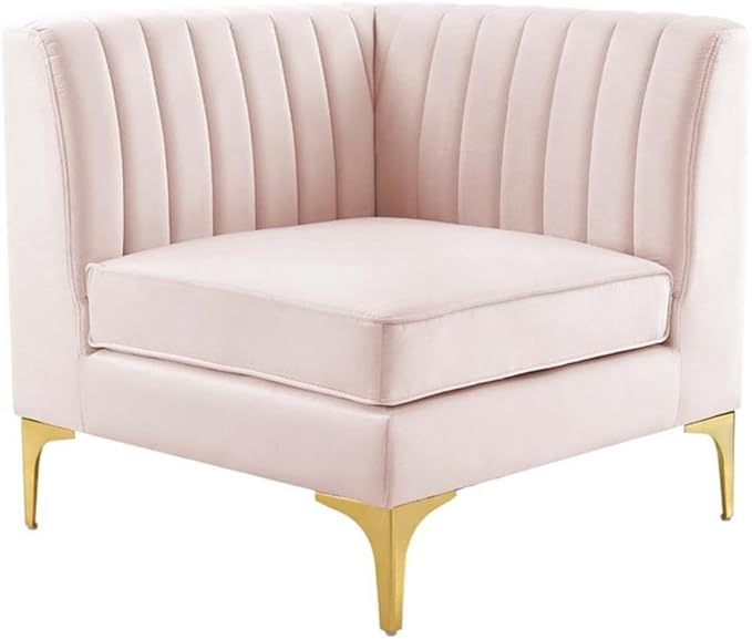 Modway Triumph Modern Channel Tufted Performance Velvet Corner Chair in Pink