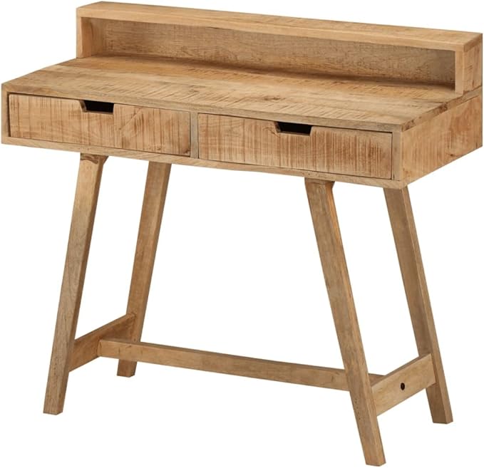 Farmhouse Computer Desk 39.3 Console Table Study Writing Table with Hutch and 2 Drawers Wood PC Laptop Work Table Workstation for Home Office Rustic Brown