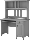 Pemberly Row Small Computer Desk with Hutch 48W x 23D x 63H Cape Cod Gray Engineered Wood Wire Management Keyboard Tray Storage Cabinet and Drawer Mission Style Home Office Desk