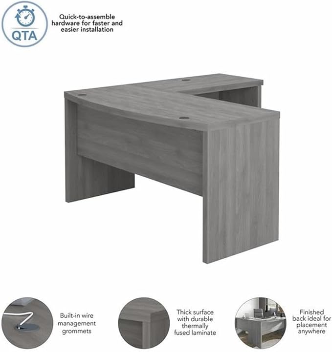Bush Business Furniture Echo L Shaped Bow Front Office Desk in Modern Gray Modern Computer Table for Home or Professional Workspace