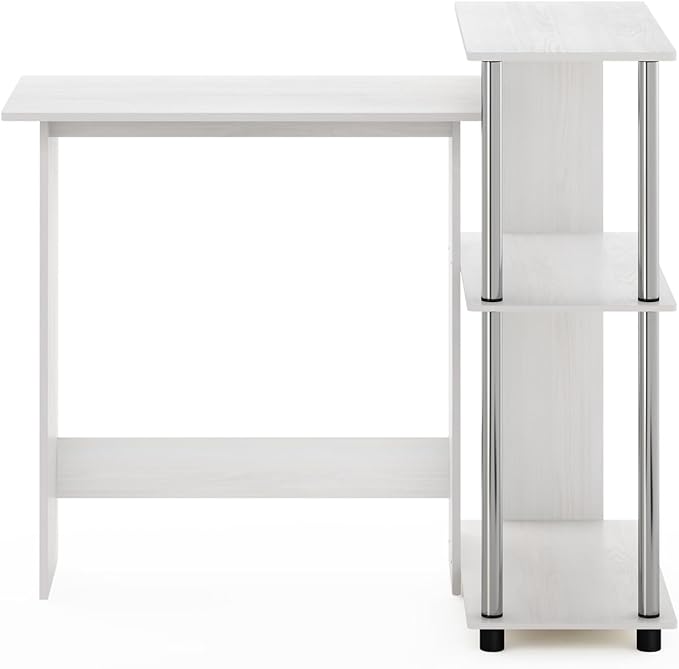 Maykoosh Corner Desk with Bookshelf White Oak Finish Steel Frame Home Office Desk