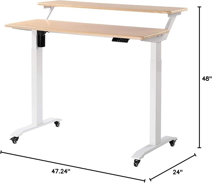 UNICOO Electric Height Adjustable 2-Tier Raising Desk with Wheels Mobile Standing Desk with Monitor Stand Ergonomic Adjustable Computer Table Electric Standing Game Table for Home Office