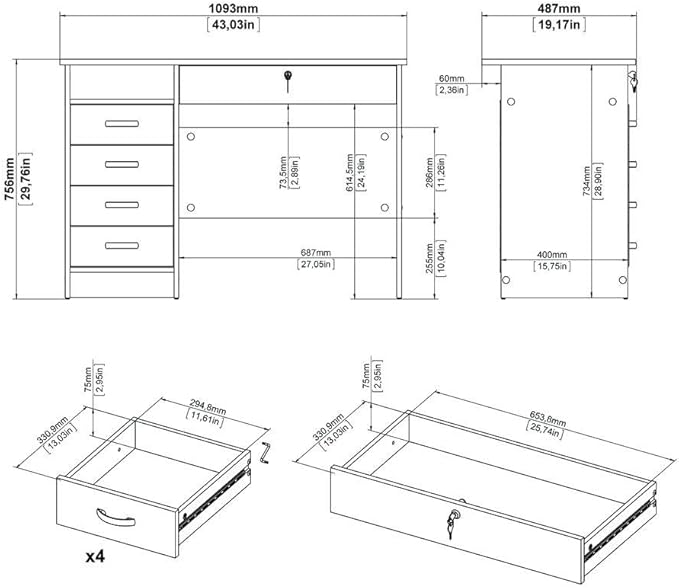 Black Home Office Desk with 5 Drawers and Open Shelf Lockable Storage Computer Desk and Study Table Ideal for Work from Home Setup