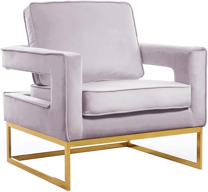 Pemberly Row Modern Pink Velvet Accent Chair 33 W x 29 D x 35 H Gold Stainless Steel Base High-Density Foam Padding Solid Wood Frame Stylish Seating for Living Room or Bedroom