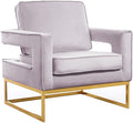 Pemberly Row Modern Pink Velvet Accent Chair 33 W x 29 D x 35 H Gold Stainless Steel Base High-Density Foam Padding Solid Wood Frame Stylish Seating for Living Room or Bedroom