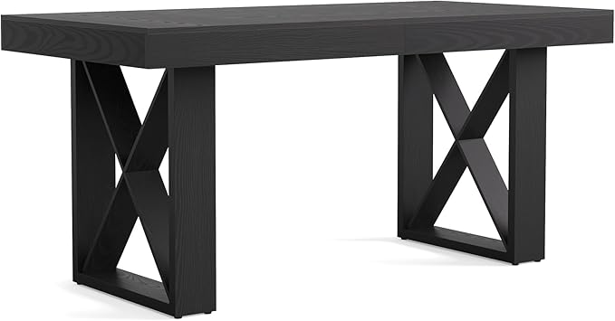LITTLE TREE 63-Inch Long Computer Desk Simple Wood Thick Appearance Design Study Writing Gaming Work Executive Desk for Home Office Black
