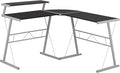 Monarch Specialties L-Shaped Corner Desk with Shelf for Home &amp Office 48 L Cappuccino-Silver Metal Legs