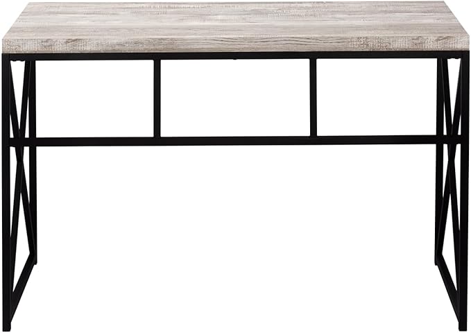 Contemporary Home Office Desk - Taupe Laminate &amp Black Metal Base - Laptop Desk for Small Spaces