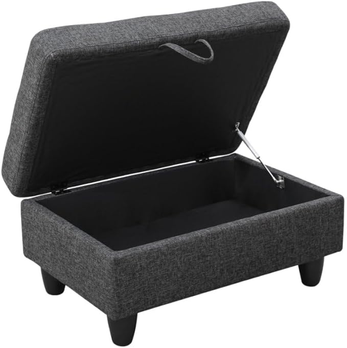 L-Shaped 3-Piece Flannel Sofa with Storage Ottoman Set Sectional Couch Sofa Set for Living Room Office Small Space Black Grey