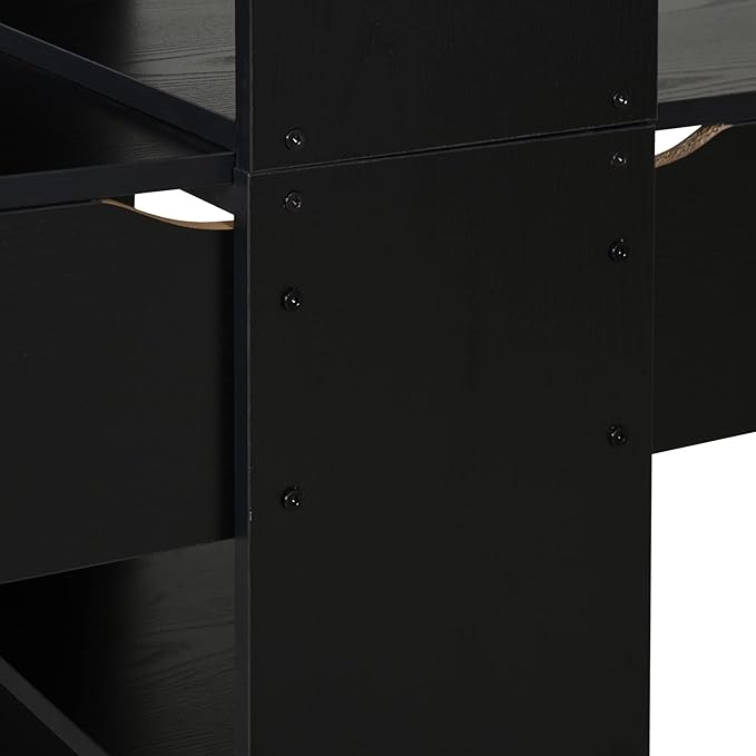 HOMCOM 88 Extra Long 2-Person Computer Desk with Storage Shelves Combo Double Workstation Storage Study Writing Table for Home Office Bookshelf Black