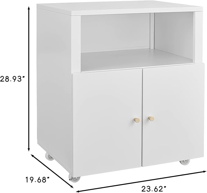 2-Door File Cabinet Lateral Mobile Filing Under Desk Storage Organizer with Wheels Printer Stand &amp Open Storage Shelves for Home Office Organization White