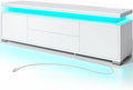 Rolanstar TV Stand with LED Lights &amp Power Outlet Modern Entertainment Center for 32/43/50/55/65 Inchs TVs Table Universal Gaming Media Stand Storage Cabinet and Large Storage White