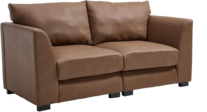 CIMOTA 60 Cloud Couch Modular Loveseat Sofa Faux Leather 2-Seater Couches with Deep Seats &amp Wood Frame Modern Sectional Sofa for Small Spaces/Apartment/Office PU Brown
