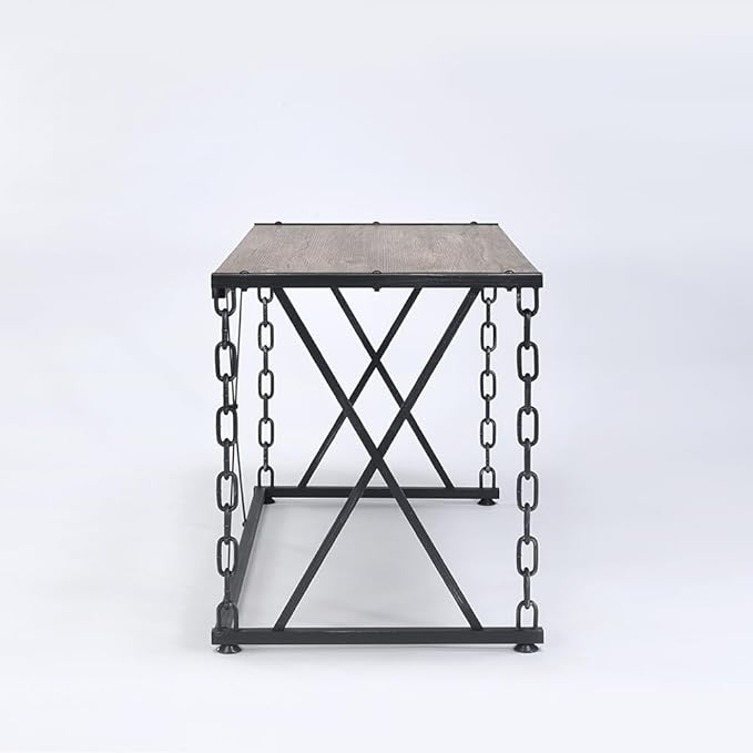 Penau Rustic Oak and Antique Black Rectangular Writing Desk Industrial Metal Frame Easy Assembly for Home Office 48.5Inch x 24.5Inch x 28.5Inch