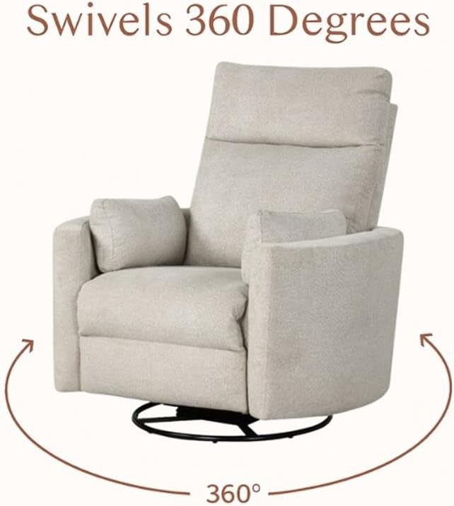 Pemberly Row Modern Polyester Fabric Swivel Recliner Upholstered Seating Chair Featuring Swivel Reclining Function for Residential Seating Applications Polyester Fabric in Natural Quartz Finish