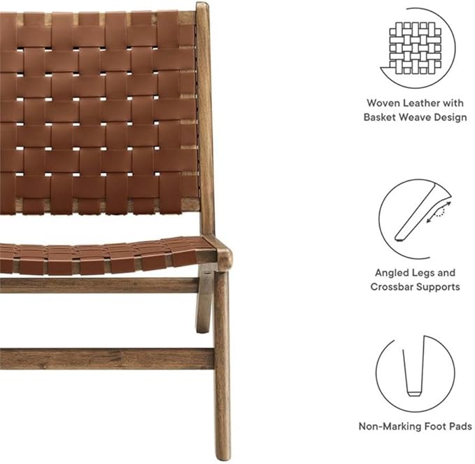 Modway Saoirse Faux Leather Wood Accent Lounge Chair in Walnut Brown