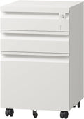 DEVAISE 3-Drawer File Cabinet with Lock &amp Wheels White Metal Filing Cabinet for Home Office Under Desk Storage Mobile Vertical Organizer Fits Letter/A4 (17 D x15 W x24 H)