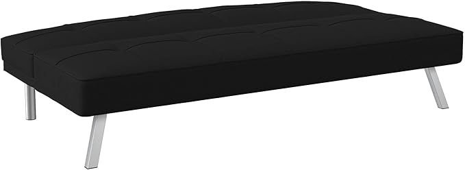 Serta® Rane 66.1 Convertible Futon Sofa Short Twin Size Modern Transitional Tufted Back and Seat Cushion Dream Coil® Comfort Fingerguard® Pinch Point Protection Woven Fabric Black