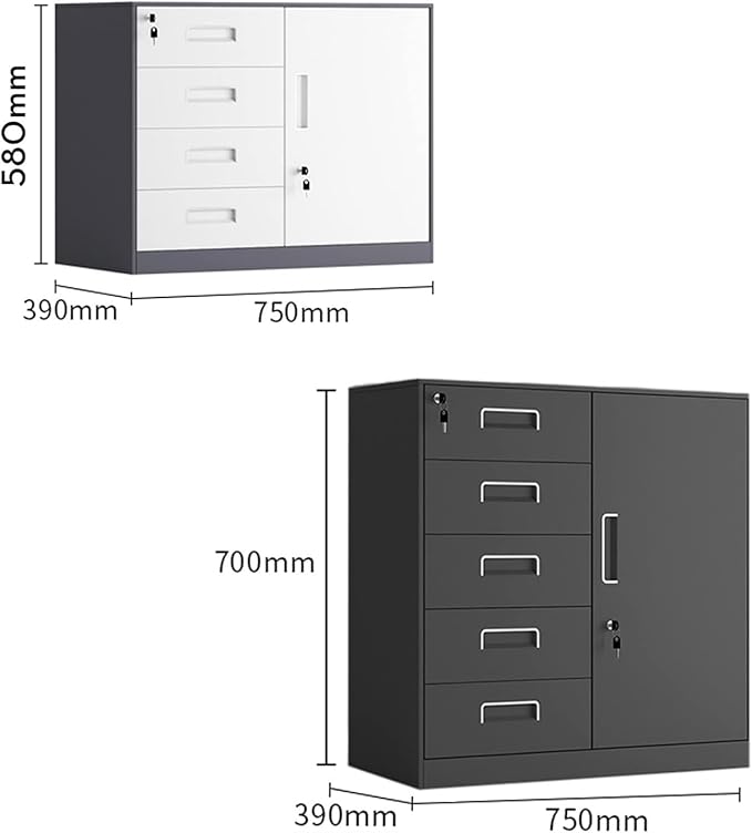 File Cabinet Low Cabinet File Cabinet Office Tin Financial Data Cabinet with Lock Small Cabinet Under Desk Storage(Color:D-5 Drawer) 1.0mm
