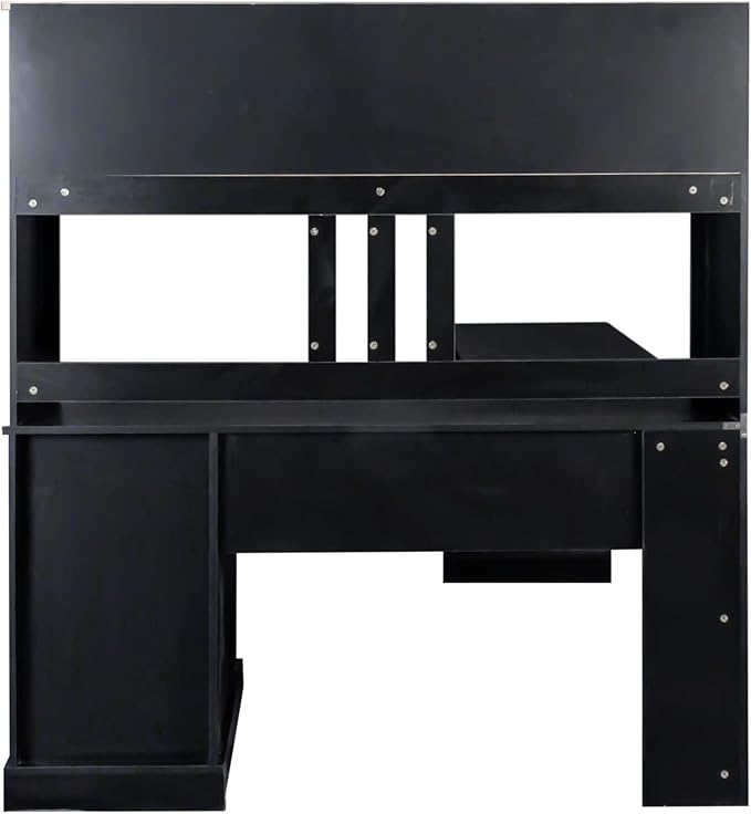 Bellemave L Shaped Computer Desk with Hutch Home Office Desk with Drawers and Bookshelf Corner Desk Study Table Writing Desk with Storage Easy Assemble Antiqued Black