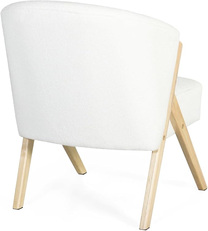 Modern Accent Chair with White Upholstery - Minimalist Lounge Chair for Living Room Bedroom or Office