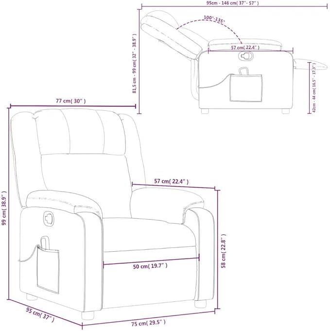 vidaXL Massage Recliner Chair for Living Room Adjustable Recliner with 6-Point Vibration Massage Home Theater Seating with Padded Seat Backrest &amp Side Pocket Dark Green Fabric