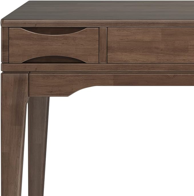 SIMPLIHOME Harper Small Desk - 48 Inch Wide Solid Hardwood Writing Desk in Walnut Brown Mid-Century Modern Home Office Computer Table for Study with 2 Drawers and Flip-Down Keyboard Tray