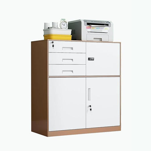 Filing Cabinet with Locking Tin Data File Cabinet Office Multi-Drawer Double Drawer Storage Cabinet Floor Short Cabinet (Color : Coffee Color)