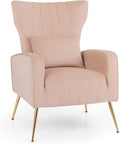 Giantex Velvet Accent Chair with Lumbar Pillow Upholstered Tufted Wingback Arm Chair w/Golden Metal Legs Mid Century Modern Single Sofa Chair for Living Room Bedroom Max Load 400 LBS Pink