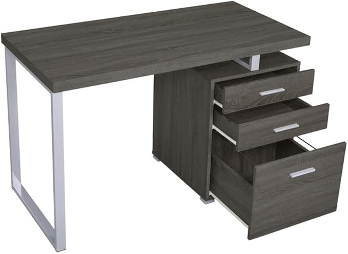 3-Drawer Office Desk in Weathered Grey Finish
