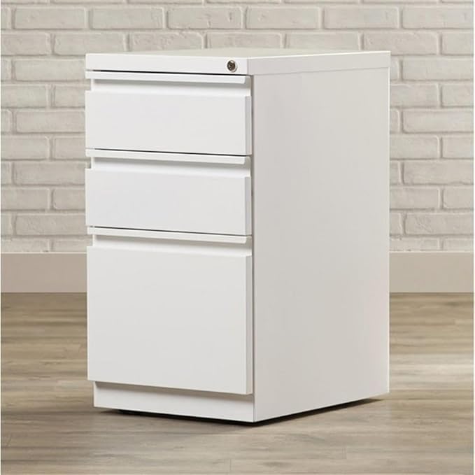 Pemberly Row 3 Drawers 27.75 Vertical White Metal Filing Cabinet Lockable Pre-Assembled Stationary Letter Size for Home Office