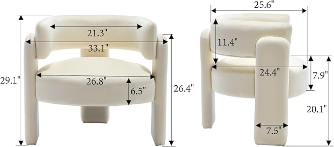 Set of 2 Accent Chairs with Arms Upholstered Barrel Armchair with Curved Back Comfy Single Side Chair for Reading Living Room Home Office Beige