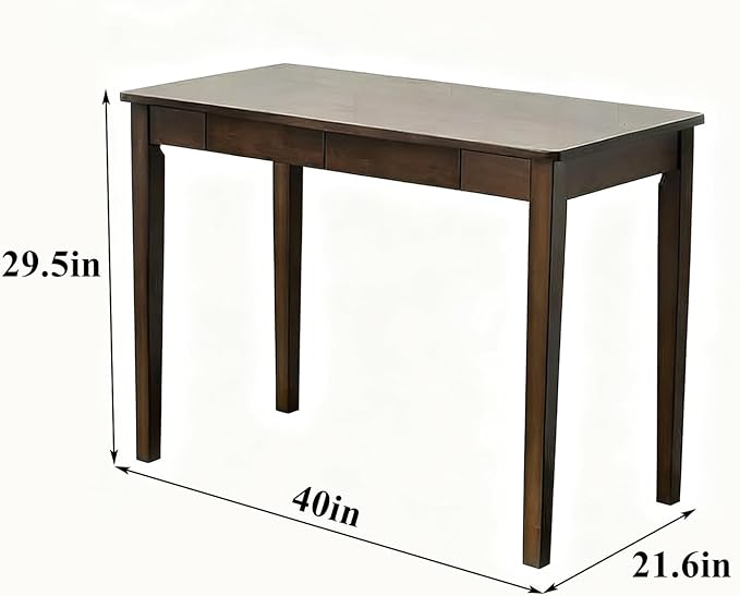 Solid Wood Desk40 Oak Wooden Desk with DrawersMid Century Modern Small Computer Desk with Drawers for Small Spaces Home Office Solid Wood Writing Desk (Walnut Color-2 40)