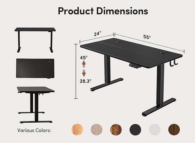 Electric Standing Desk 55 x 24 Adjustable Height Stand up Desk Sit Stand Up Desk for Home Office &amp Computer Workstation Black