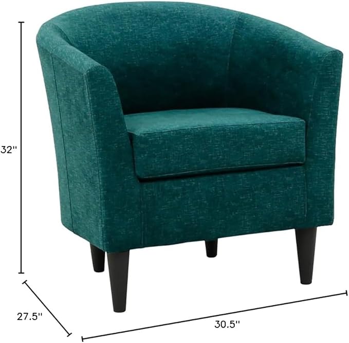Pemberly Row Traditional Polyester Fabric Club Chair Teal Finish 32 H x 30.5 W x 27.5 D Padded Seat Durable Construction Accent Chair for Living Room or Bedroom
