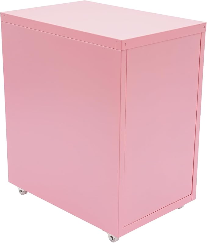 3-Tier Vertical File Cabinet Metal Mobile File Cabinet with Lock+Wheels Lockable Filing Cabinet with 2 Keys Rolling File Cabinets with Lock for Home Office (Pink)